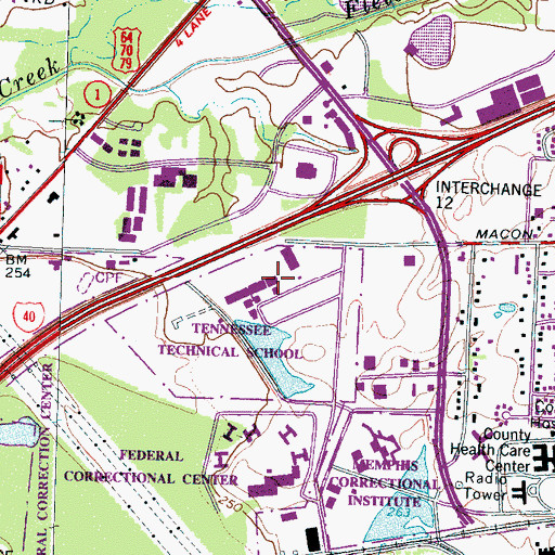 Topographic Map of Southwest Tennessee Community College, TN