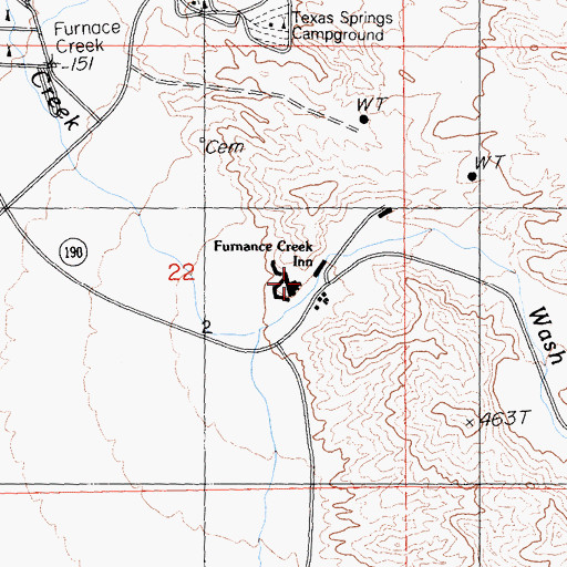 Topographic Map of Furnace Creek Inn, CA