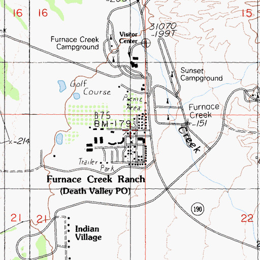 Topographic Map of Furnace Creek Ranch, CA