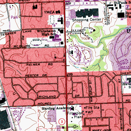 Topographic Map of Lakeview Community Temple Church of God in Christ, TN