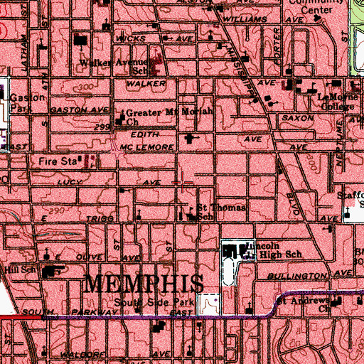 Topographic Map of Lemoyne Truevine Missionary Baptist Church, TN