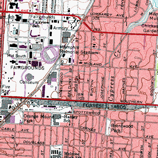 Topographic Map of Lewis Davis Christian Methodist Episcopal Church, TN