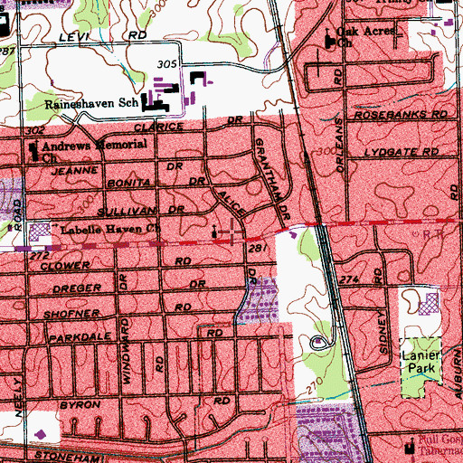 Topographic Map of Liberty Church of God In Christ of White Haven, TN