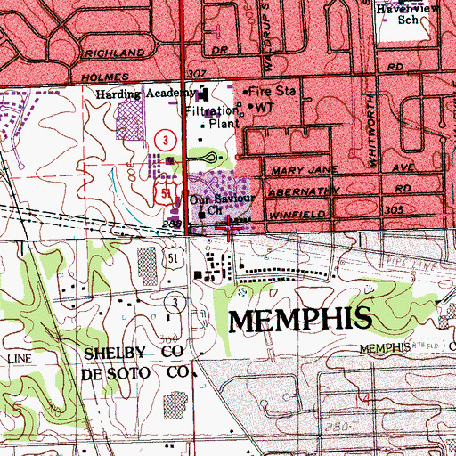 Topographic Map of Lily of the Valley Church of God in Christ, TN