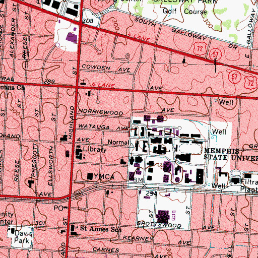 Topographic Map of Memphis Episcopal Church of the University of Memphis, TN