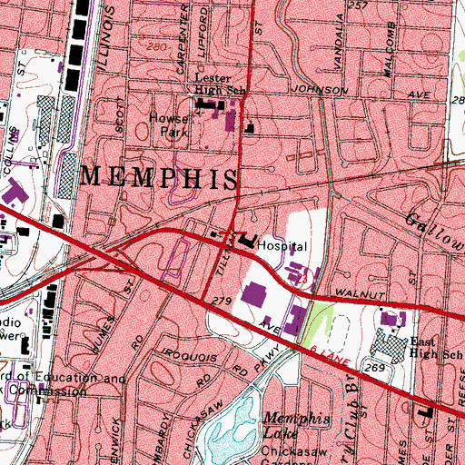 Topographic Map of Memphis Union Mission, TN