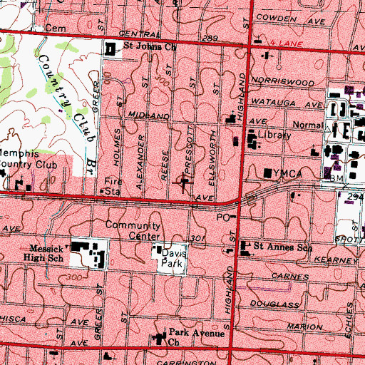Topographic Map of Midsouth Presbytery, TN
