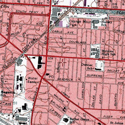 Topographic Map of Mount Gilliam Baptist Church, TN