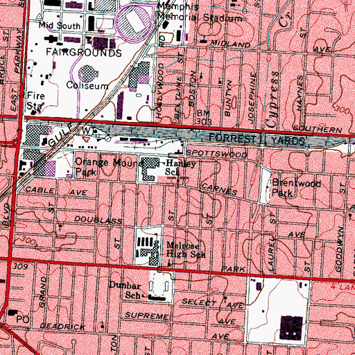 Topographic Map of Mount Moriah Baptist Church, TN