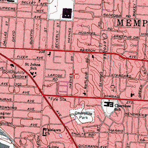 Topographic Map of Mount Moriah East Baptist Church, TN