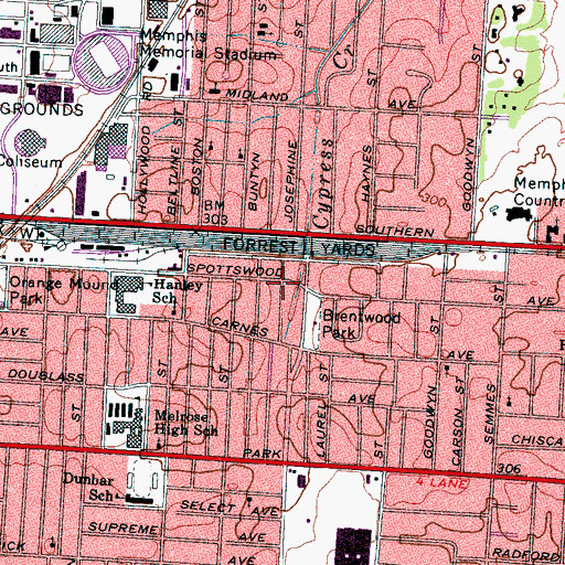 Topographic Map of Mount Olive Baptist Church, TN