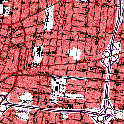 Topographic Map of Neighborhood Church of God and Christ, TN