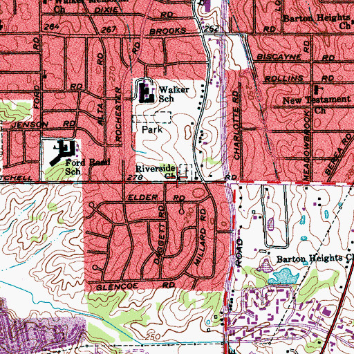 Topographic Map of Old Riverside Baptist Church, TN