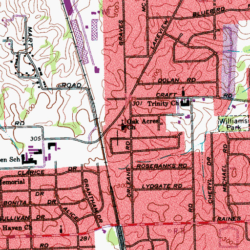 Topographic Map of Orleans Road Church of Christ, TN