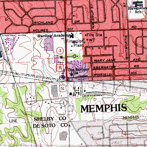 Topographic Map of Our Savior Lutheran Church, TN