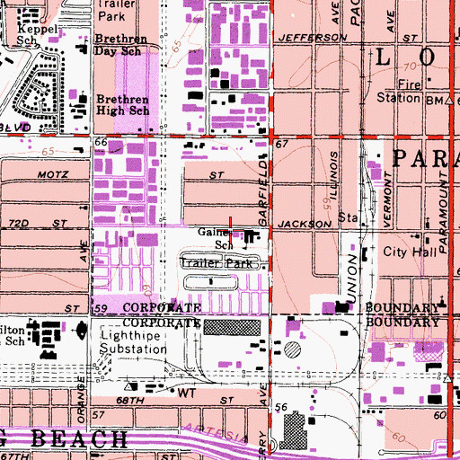 Topographic Map of Wesley Gaines Elementary School, CA