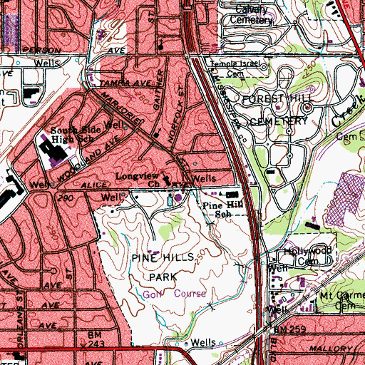 Topographic Map of Praise Temple Church of God in Christ, TN