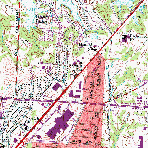 Topographic Map of Raleigh Primitive Baptist Church, TN