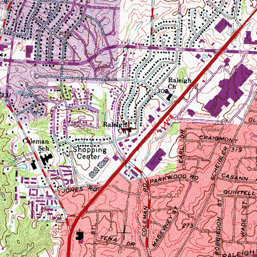 Topographic Map of Raleigh United Methodist Church, TN