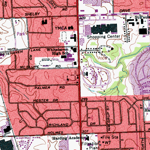Topographic Map of Refreshing Springs Full Gospel Holiness Church, TN
