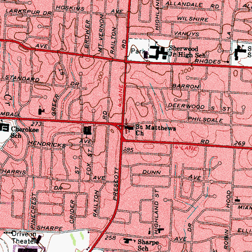 Topographic Map of Saint Matthews United Methodist Church, TN