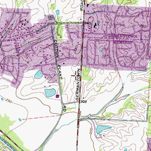 Topographic Map of South Woods Baptist Church, TN