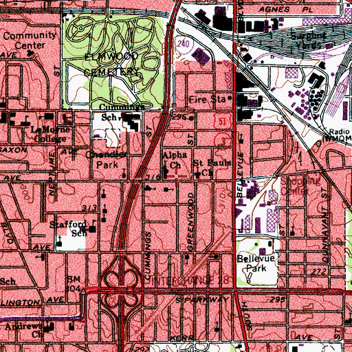 Topographic Map of Southside Church of God In Christ, TN