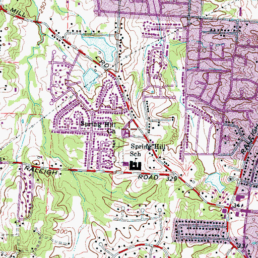 Topographic Map of Springhill Baptist Church, TN