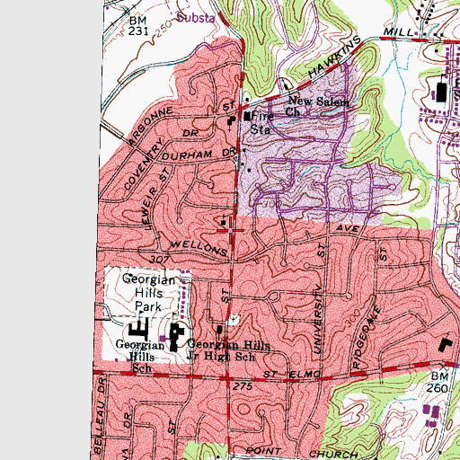 Topographic Map of Thessalonians Baptist Church, TN
