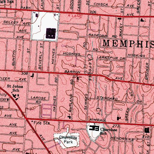 Topographic Map of True Vine Community Church of God in Christ, TN