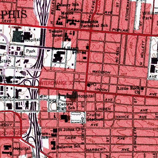 Topographic Map of United Methodist Office of Urban Ministries, TN