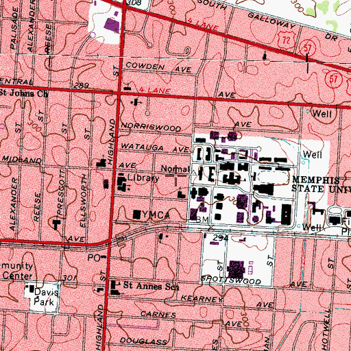 Topographic Map of Wesley Foundation, TN