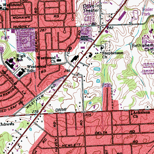 Topographic Map of Whitehaven Congregational Church, TN