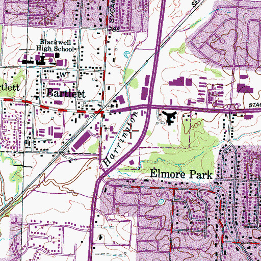 Topographic Map of Bartlett Plaza Shopping Center, TN