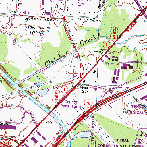 Topographic Map of Bartlett Plaza Shopping Center, TN