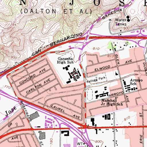 Topographic Map of Ganesha Senior High School, CA