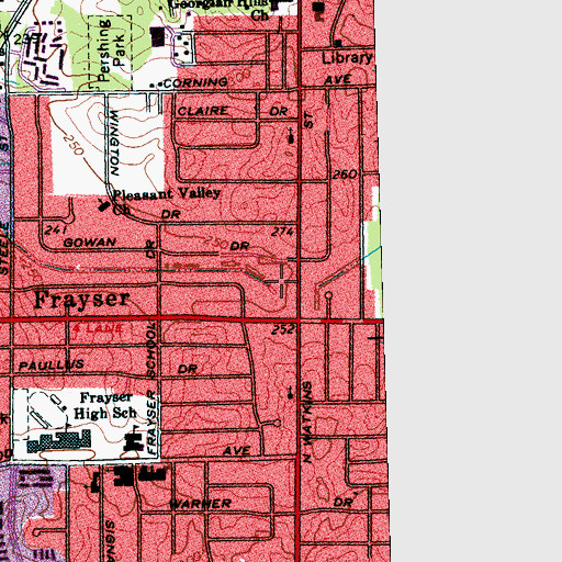 Topographic Map of Frayser Shopping Center, TN