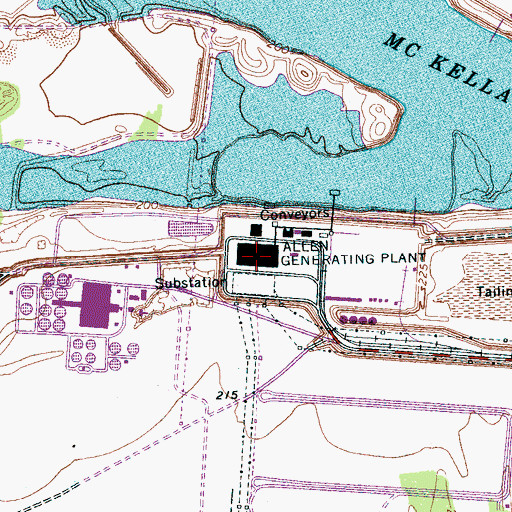 Topographic Map of United States Tennessee Valley Authority Allen Fossil Plant, TN