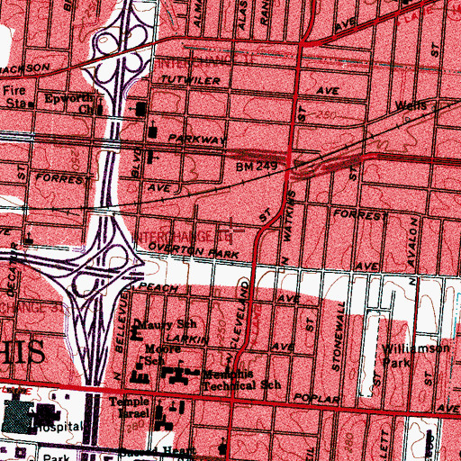 Topographic Map of Crosstown Branch Post Office, TN