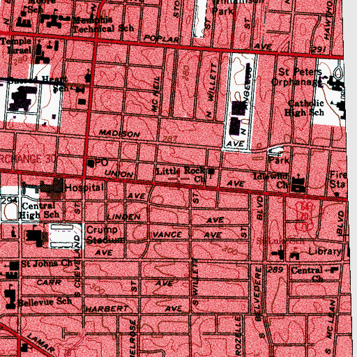 Topographic Map of Crosstown Post Office, TN