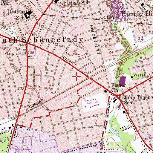 Topographic Map of Curry Road Plaza Shopping Center, NY