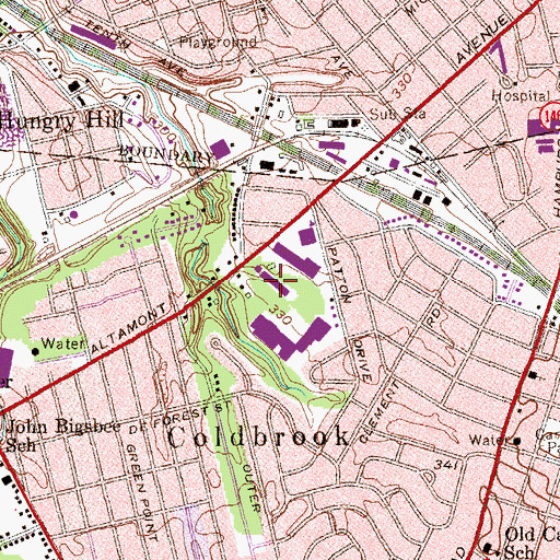 Topographic Map of Hellmans Plaza Shopping Center, NY
