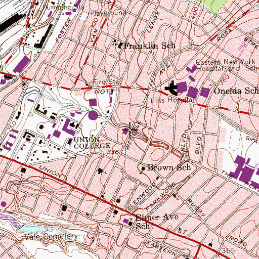 Topographic Map of First Unitarian Society of Schenectady, NY