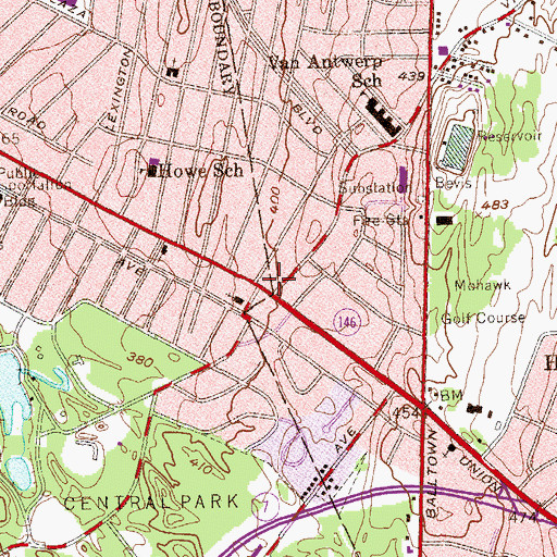 Topographic Map of Van Antwerp Shopping Center, NY