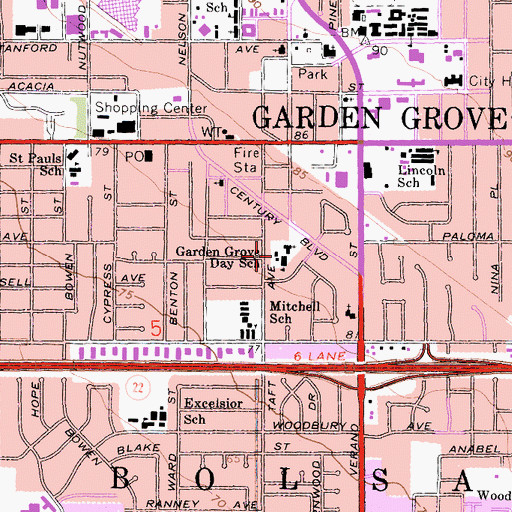 Topographic Map of Garden Grove Day School, CA