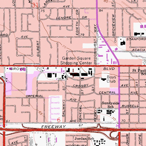 Topographic Map of Garden Square Shopping Center, CA