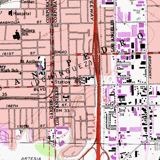 Topographic Map of Gardena Elementary School, CA