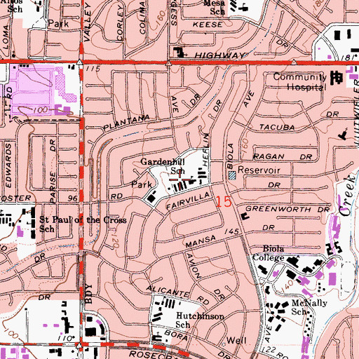 Topographic Map of Gardenhill Elementary School, CA