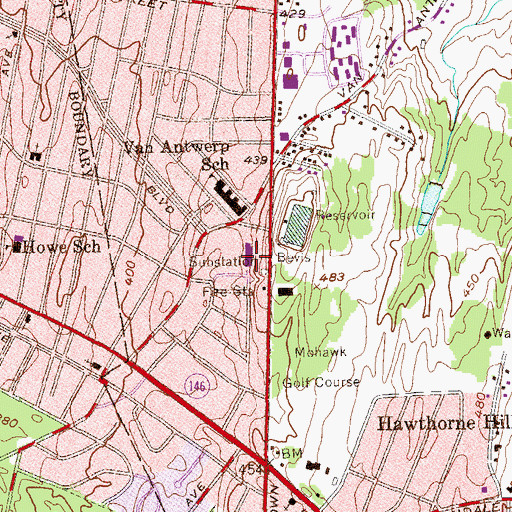 Topographic Map of Hillside Elementary School, NY