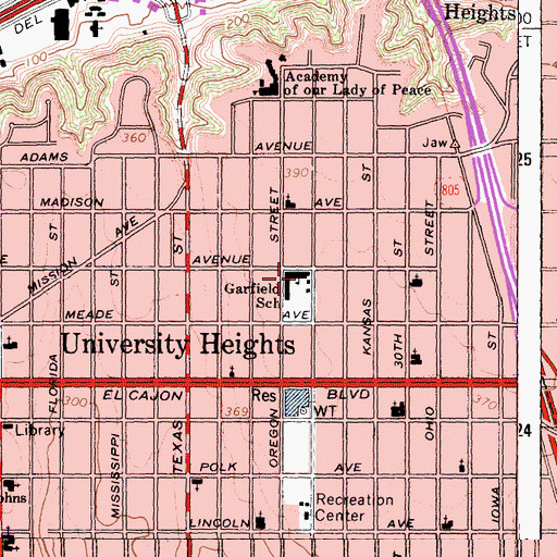 Topographic Map of Garfield High School, CA